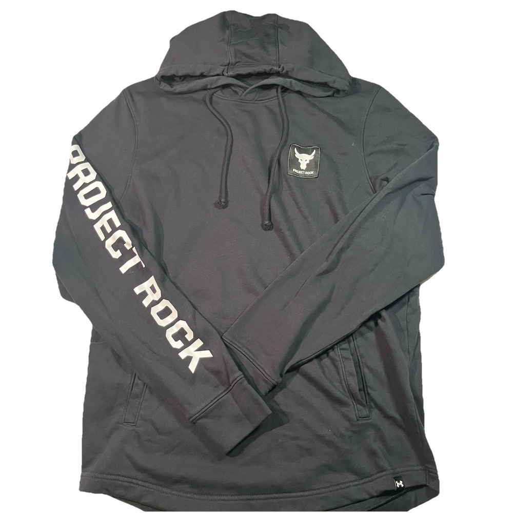 Under Armour‎ Project Rock Sweatshirt Mens Medium Black Hoodie Terry Gym 1377428